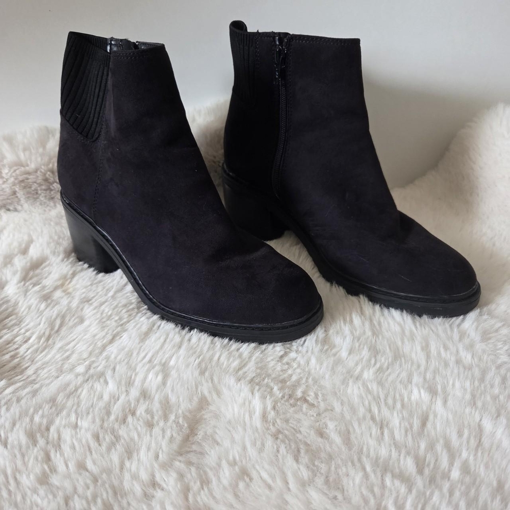 Black suede ankle boots with a 3.5" heel a new day Black Ankle Booties